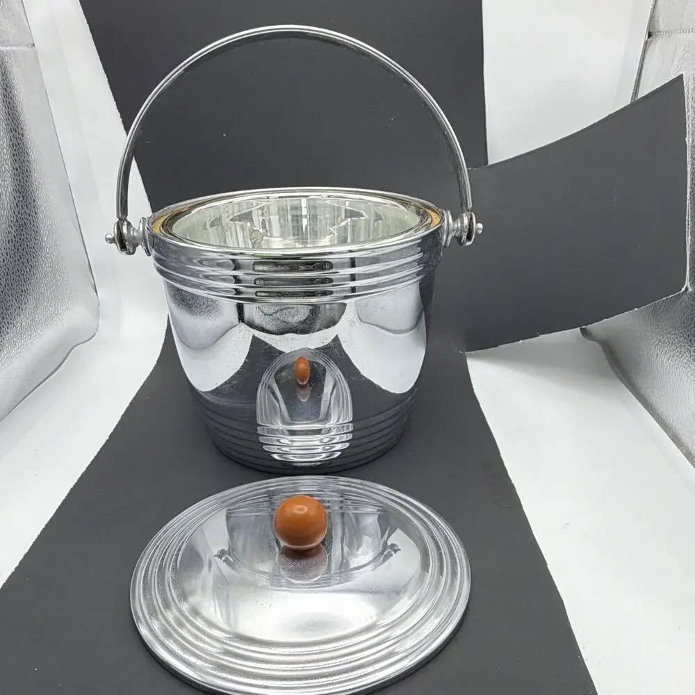 Manning Bowman & Co Silver Metal Ice Bucket w/ Lid & Handle MCM MPN 734F